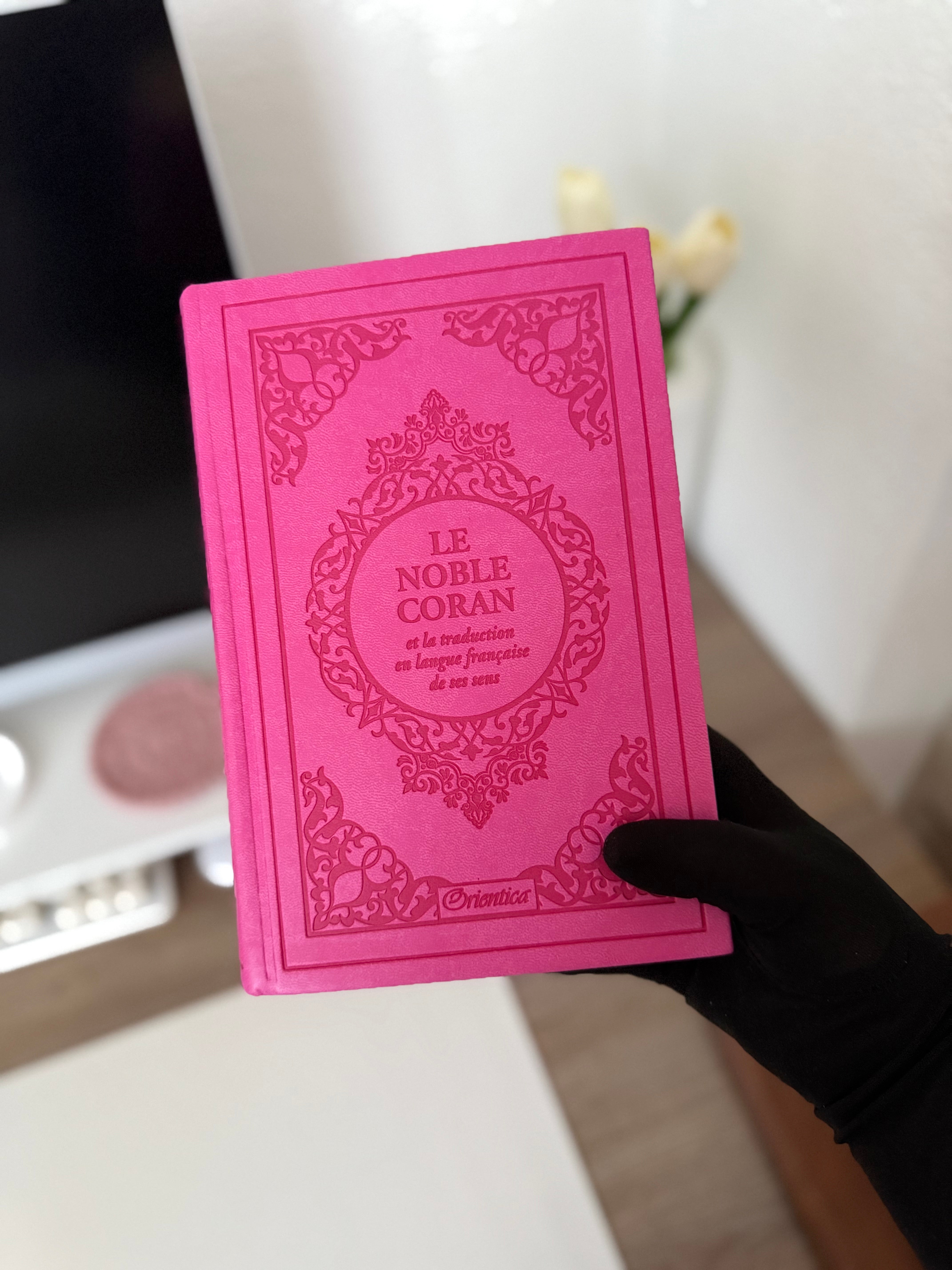 Le Noble Coran et la traduction en langue française de ses sens (bilingue français/arabe) - Edition de luxe couverture cartonnée en cuir rose pour femmes