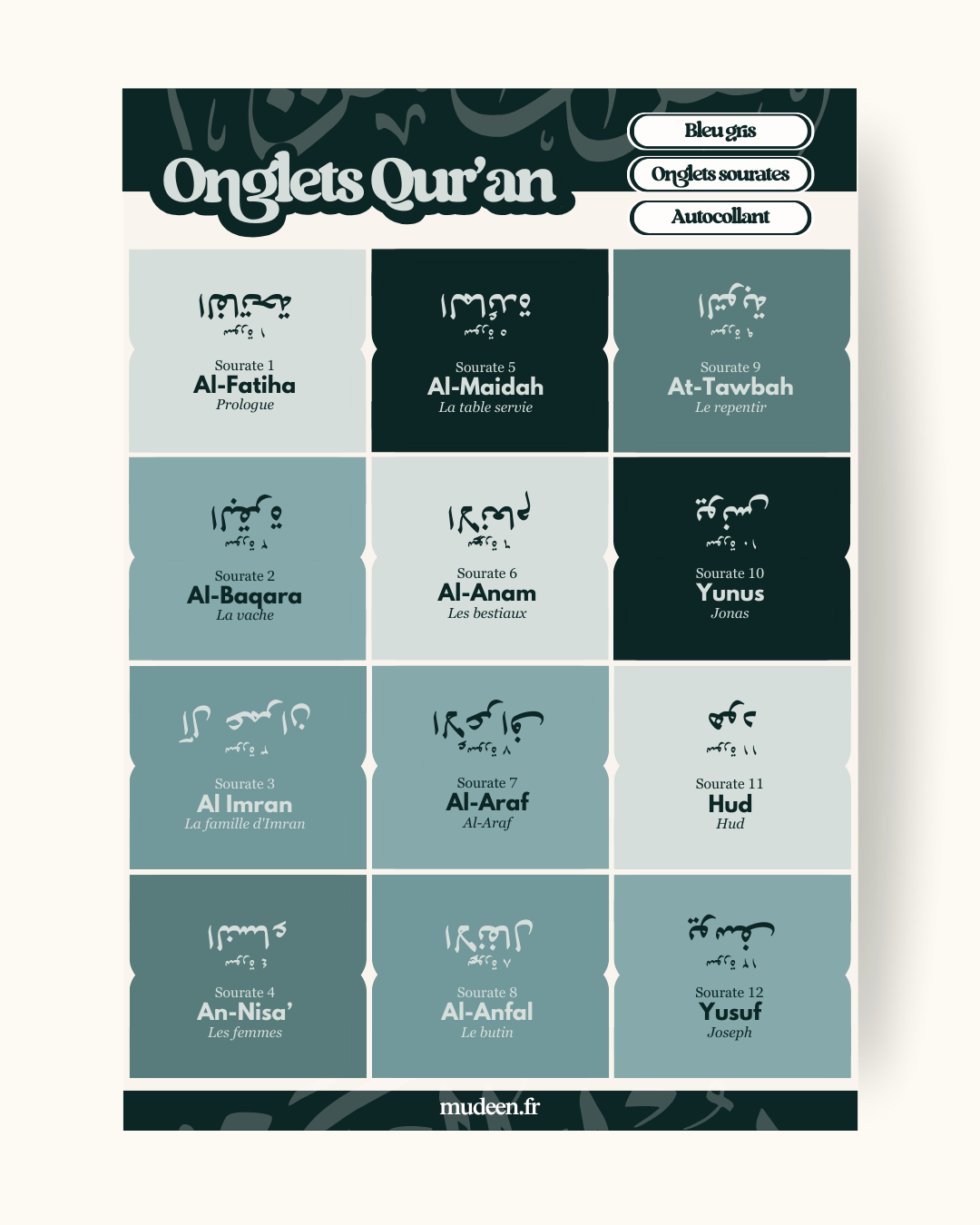 Onglets Qur'an bleu gris