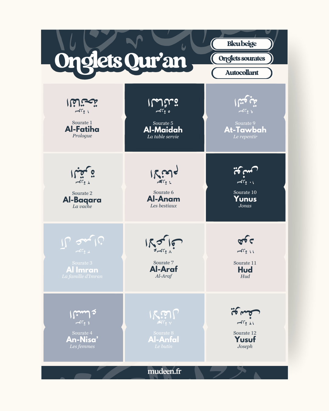 Onglets Qur'an bleu beige