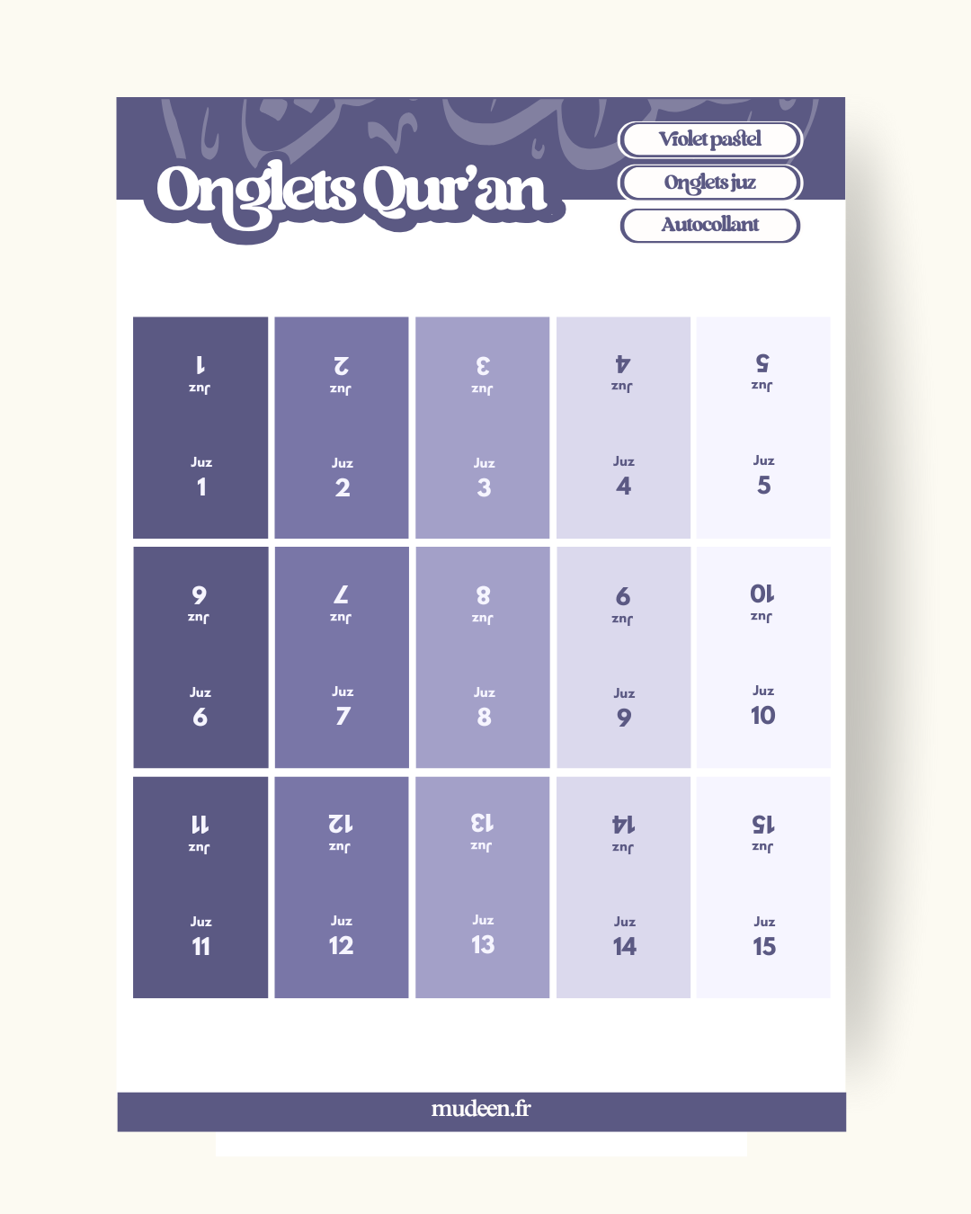 Onglets Juz violet pastel