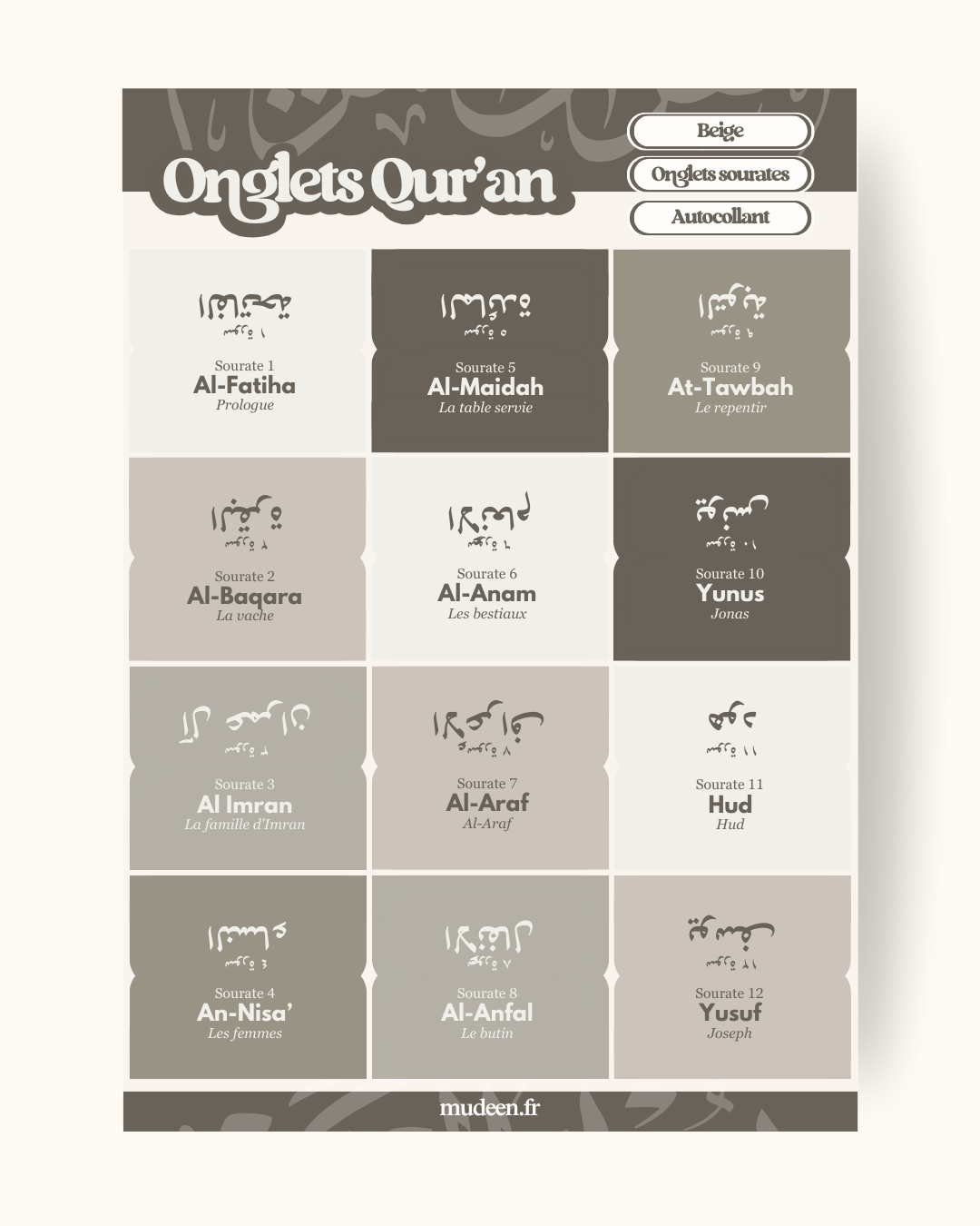 Onglets Qur'an beige