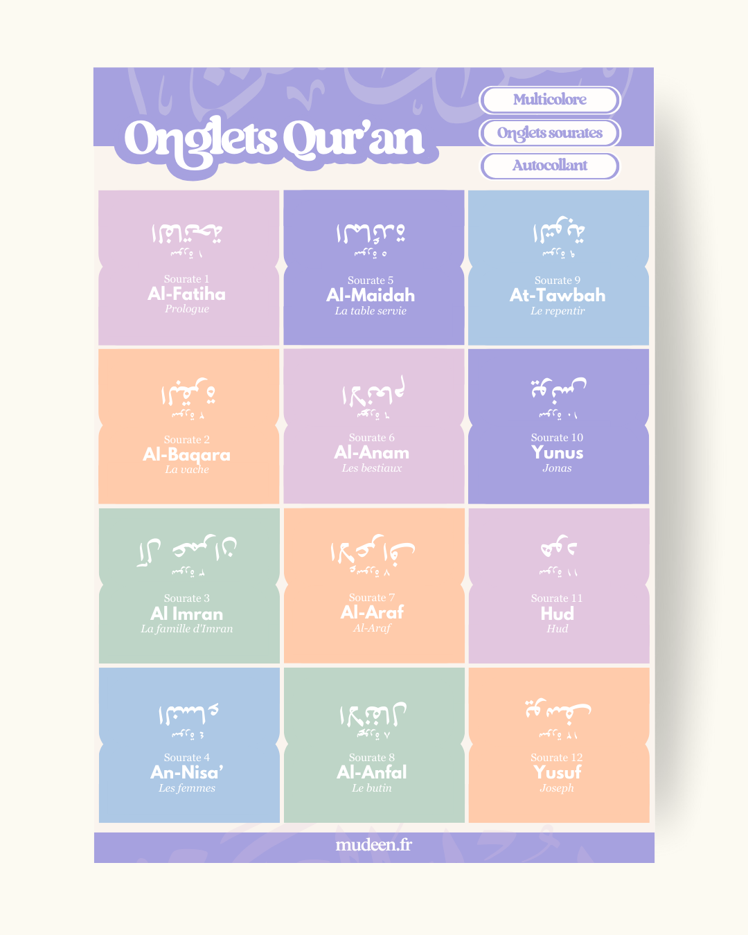 Onglets Qur'an multicolore