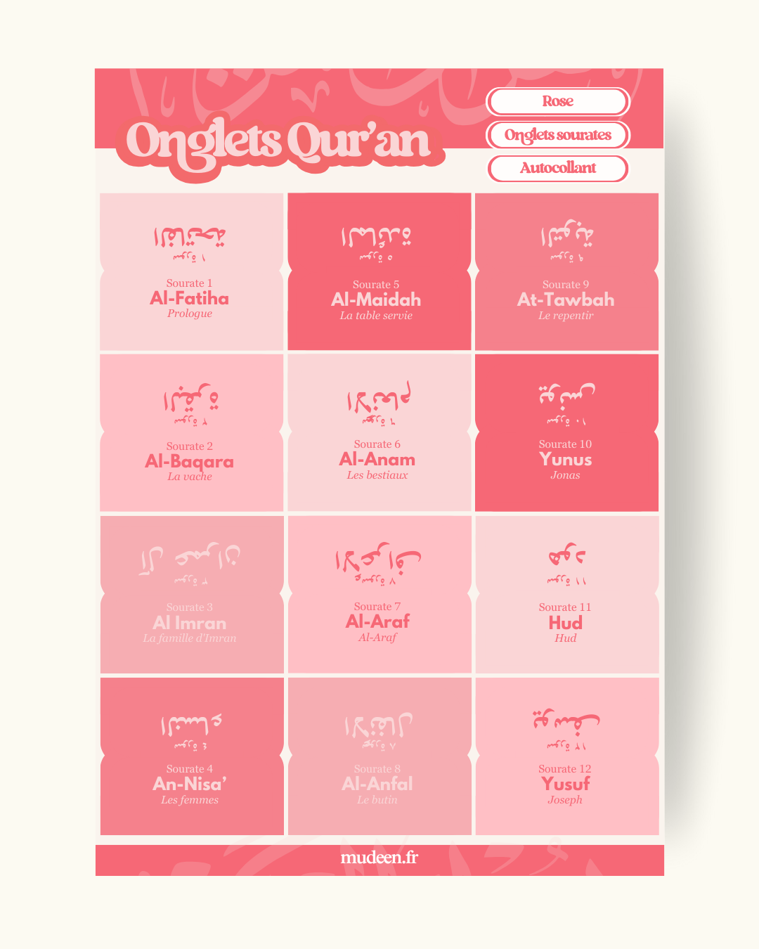 Onglets Qur'an rose