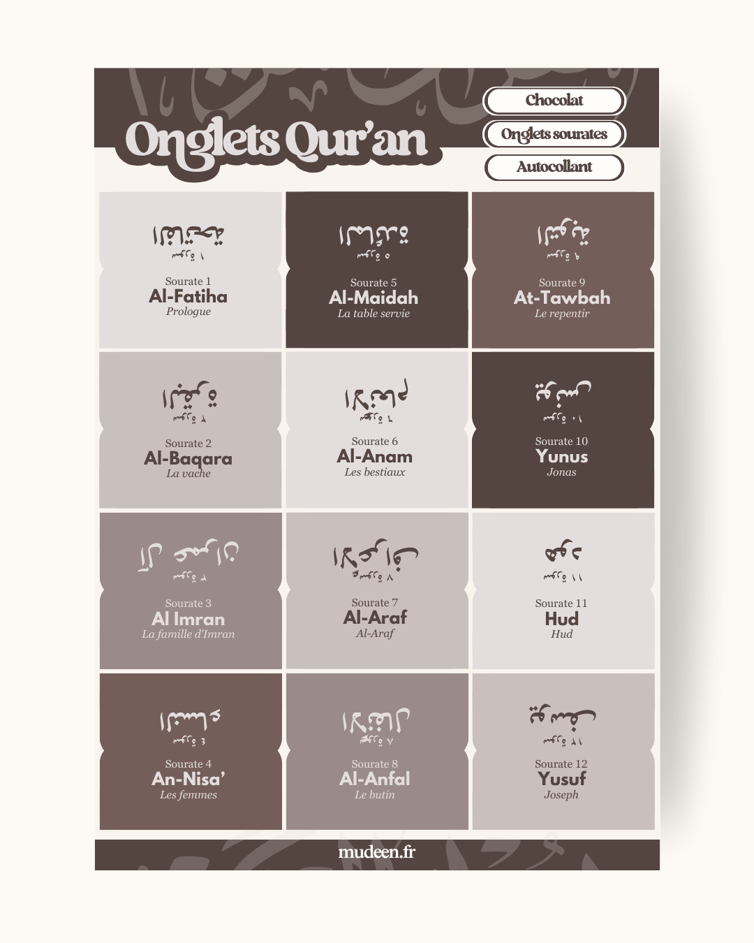 Onglets Qur'an chocolat