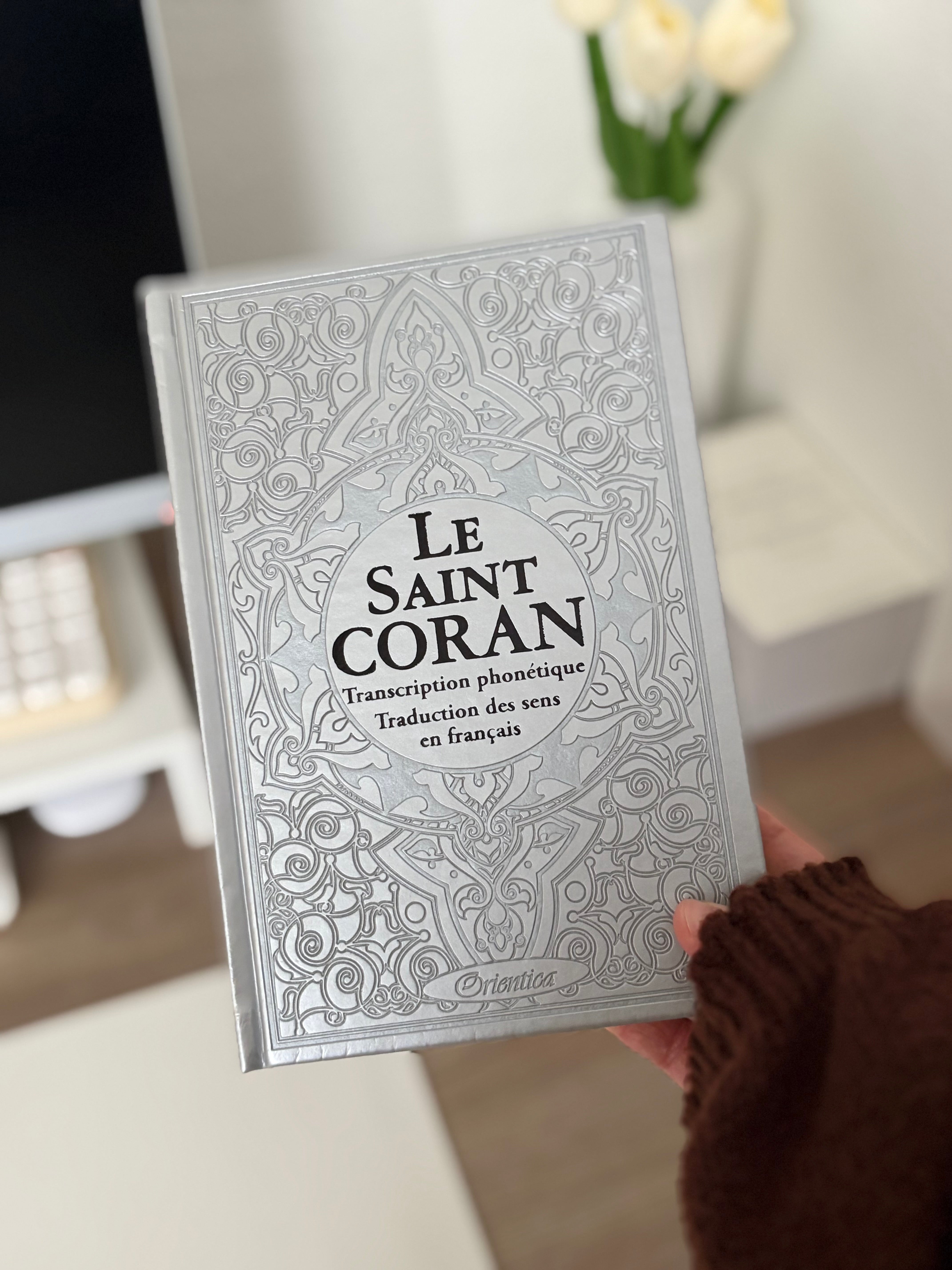 Le Saint Coran arabe avec traduction en langue française du sens de ses versets et transcription phonétique (Deluxe cuir argenté - Silver)
