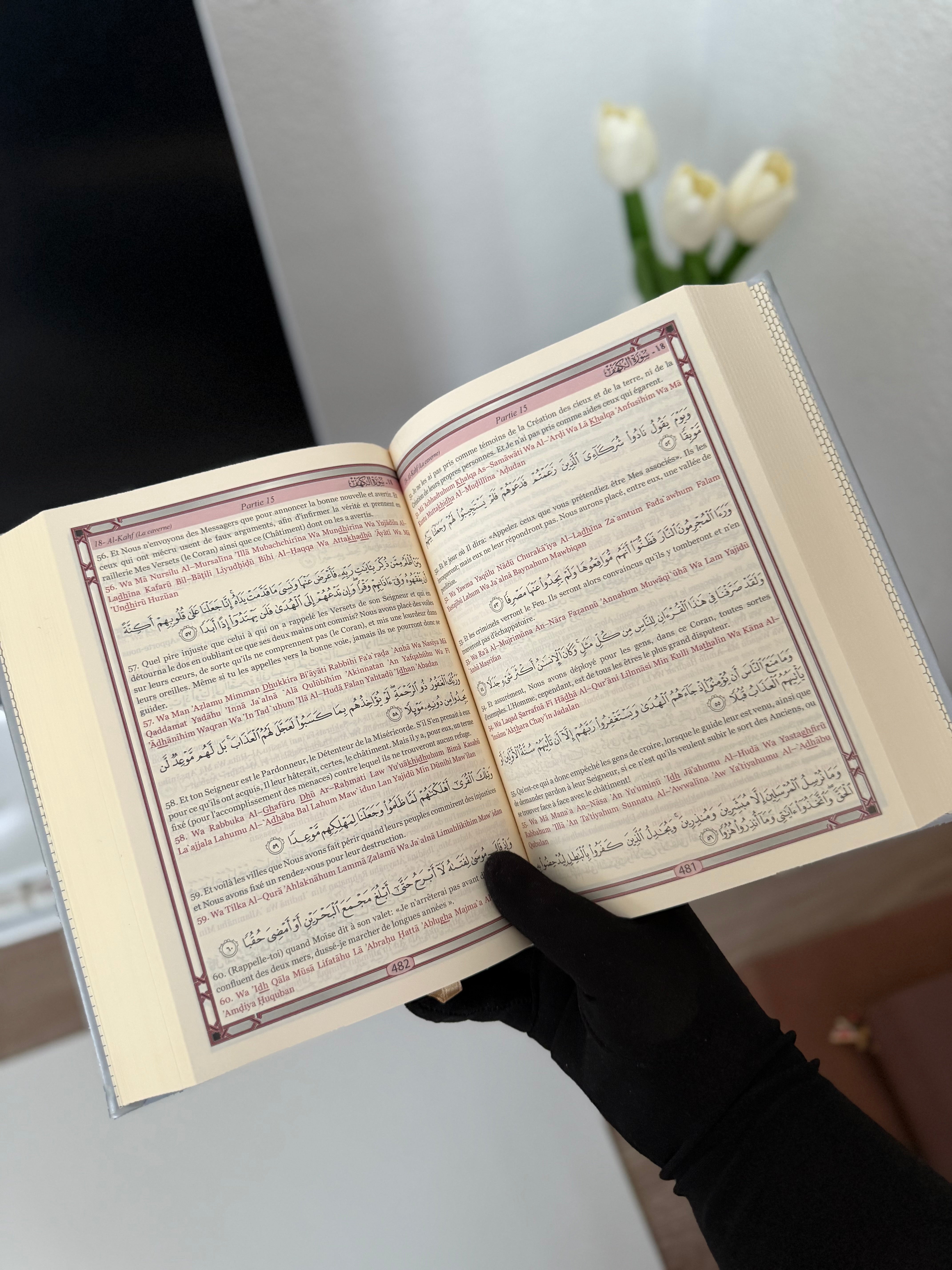 Le Saint Coran - Transcription phonétique et Traduction des sens en français - Edition de luxe couverture cuir de couleur Argentée