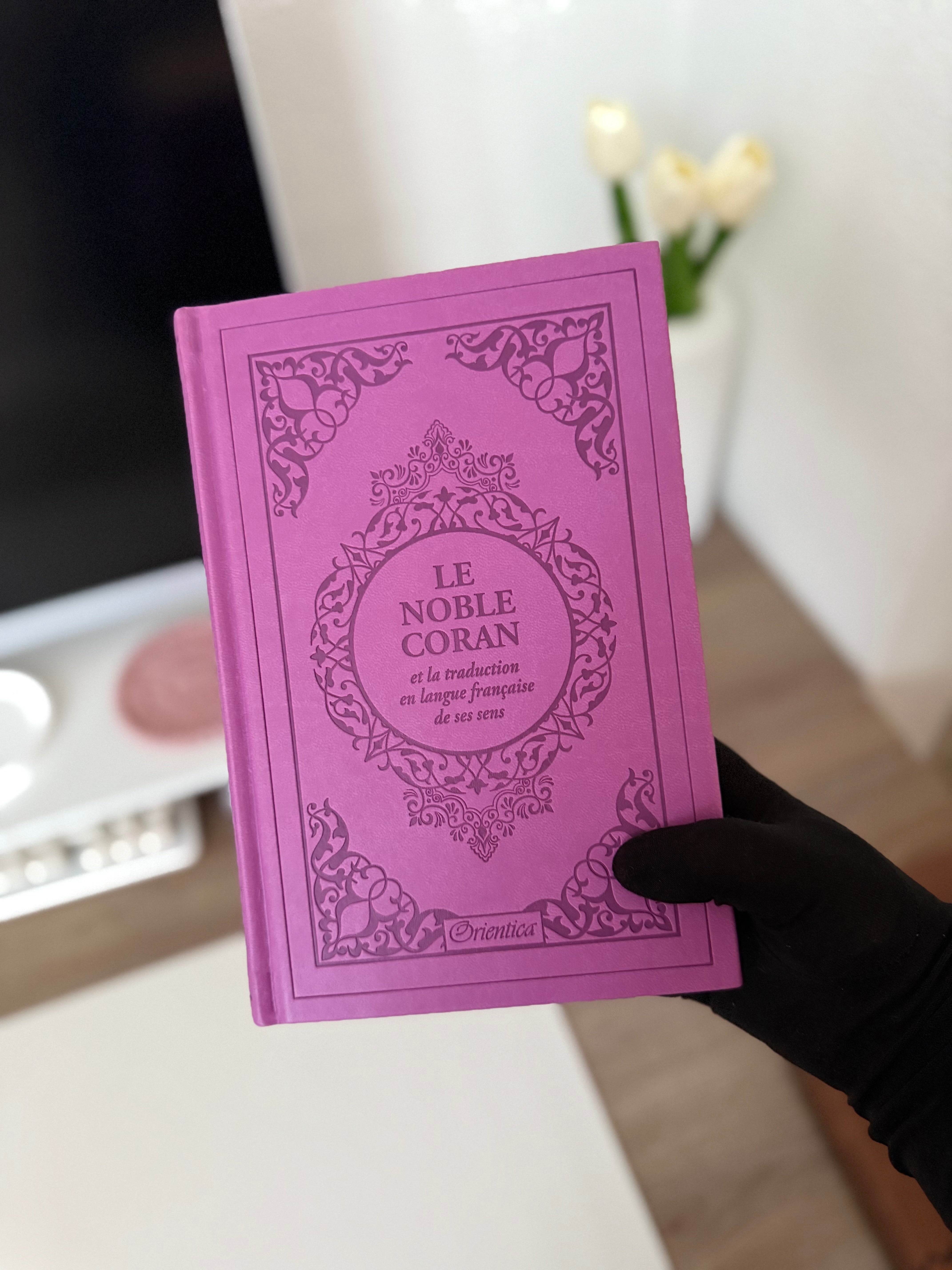 Le Noble Coran et la traduction en langue française de ses sens (bilingue français/arabe) - Edition de luxe couverture cartonnée en cuir mauve-violet