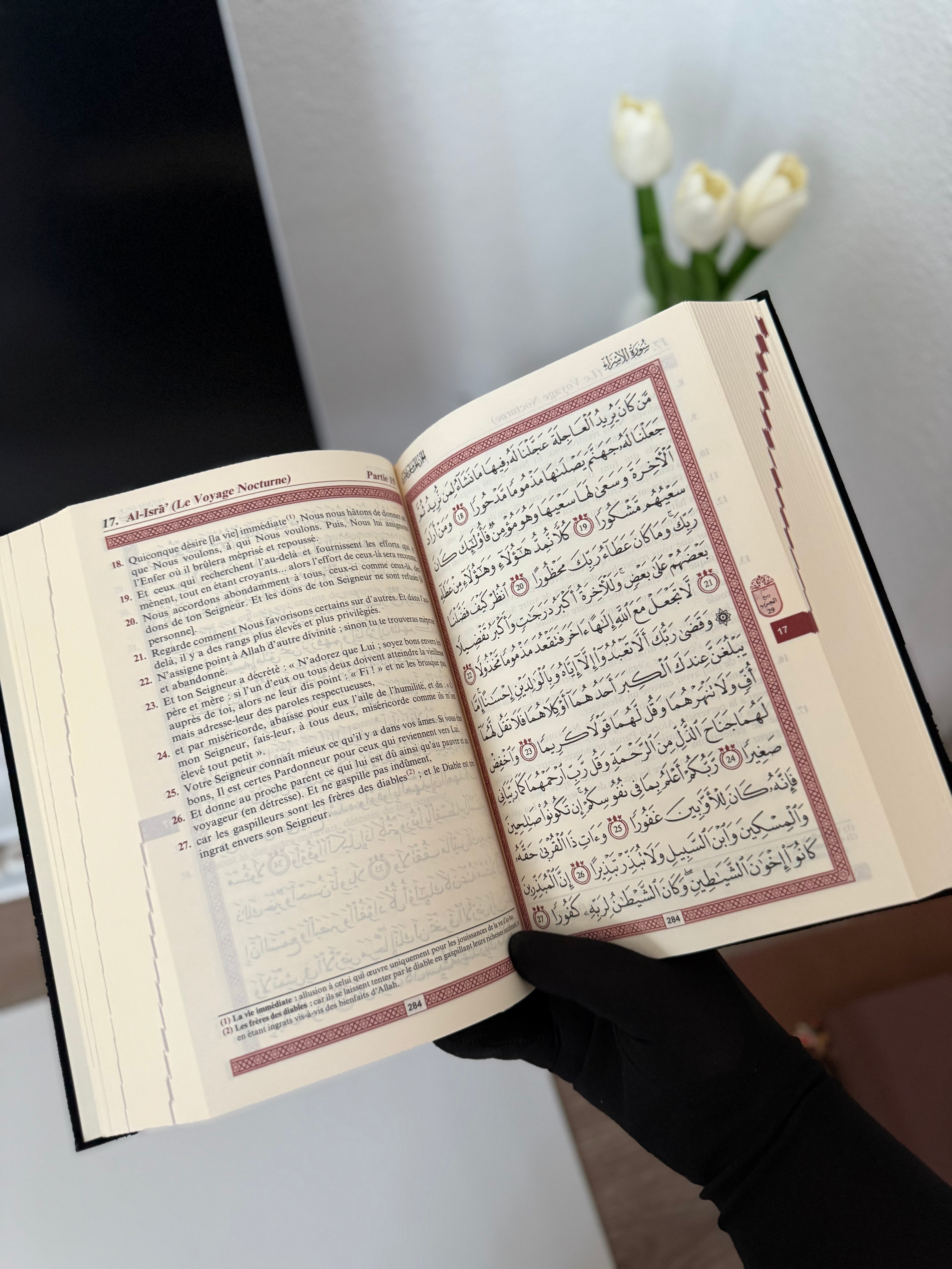 Le Noble Coran et la traduction en langue française de ses sens (bilingue français/arabe) - Edition de luxe couverture cartonnée en daim couleur Noir dorée