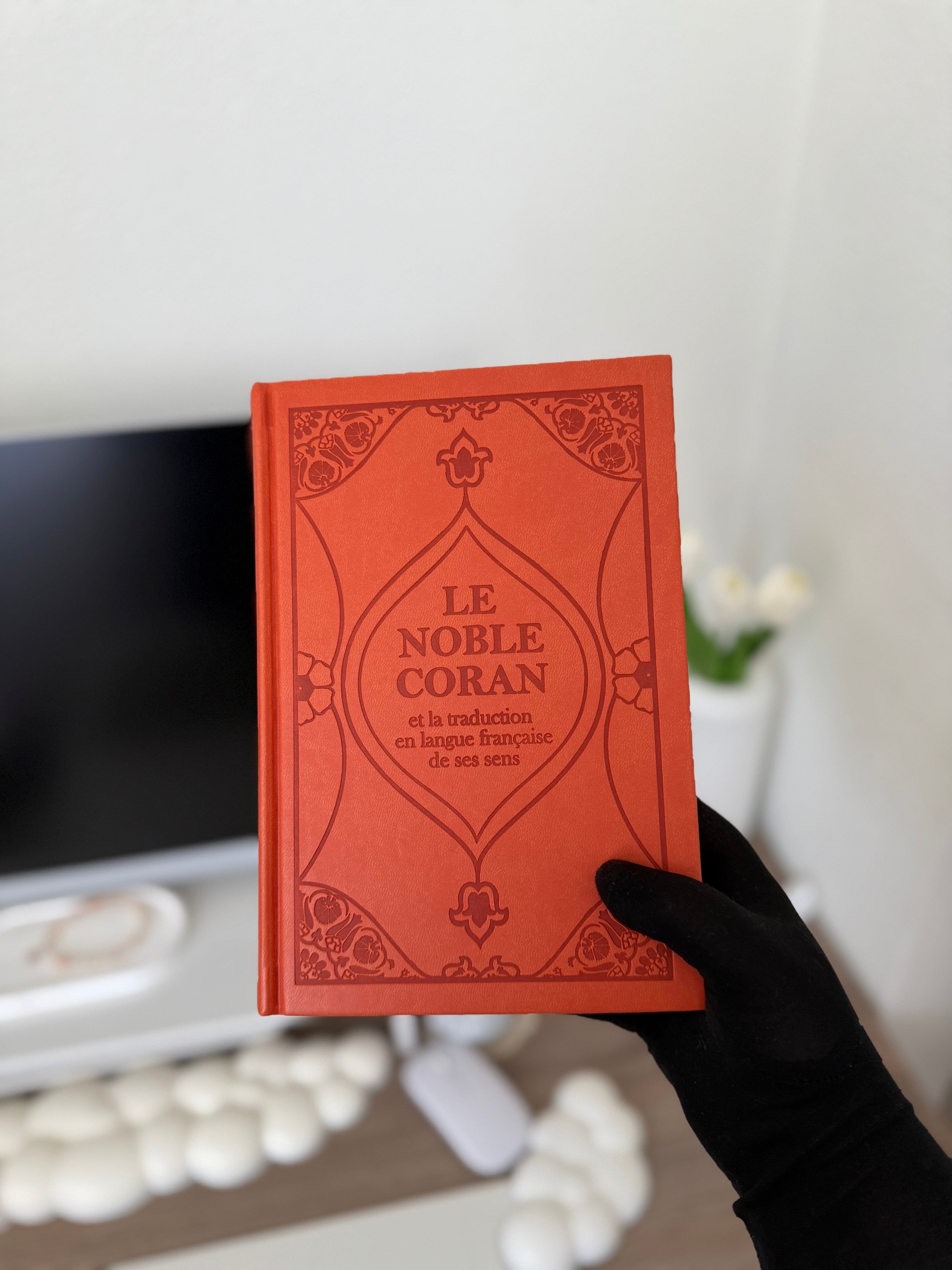 Le Noble Coran (bilingue français/arabe) - Edition de luxe couverture cartonnée en cuir orange-saumon