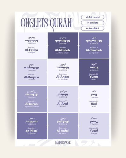 Onglets Coran violet pastel