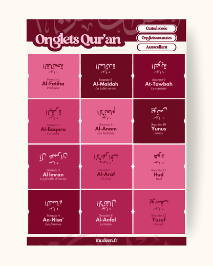 Onglets Qur'an cerise rosée