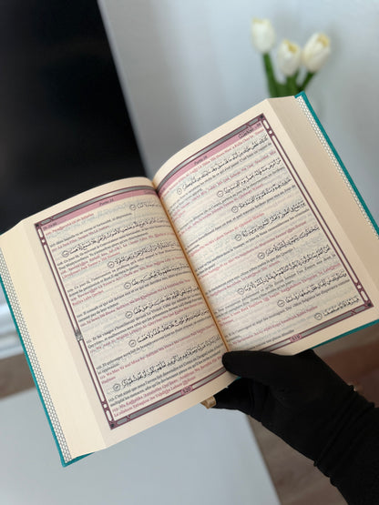 Le Saint Coran - Transcription phonétique (de l'arabe) et Traduction des sens en français - Edition de luxe - Couverture en cuir vert-bleu