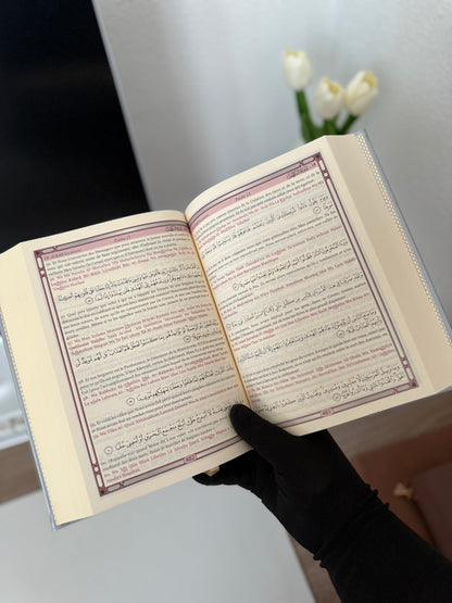 Le Saint Coran - Transcription phonétique et Traduction des sens en français - Edition de luxe couverture cuir de couleur Argentée