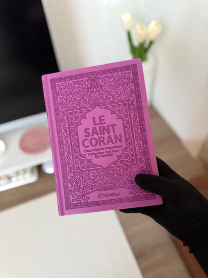 Le Saint Coran - Français - arabe - Transcription (phonétique) - Edition de luxe (Couverture en cuir mauve-violet)