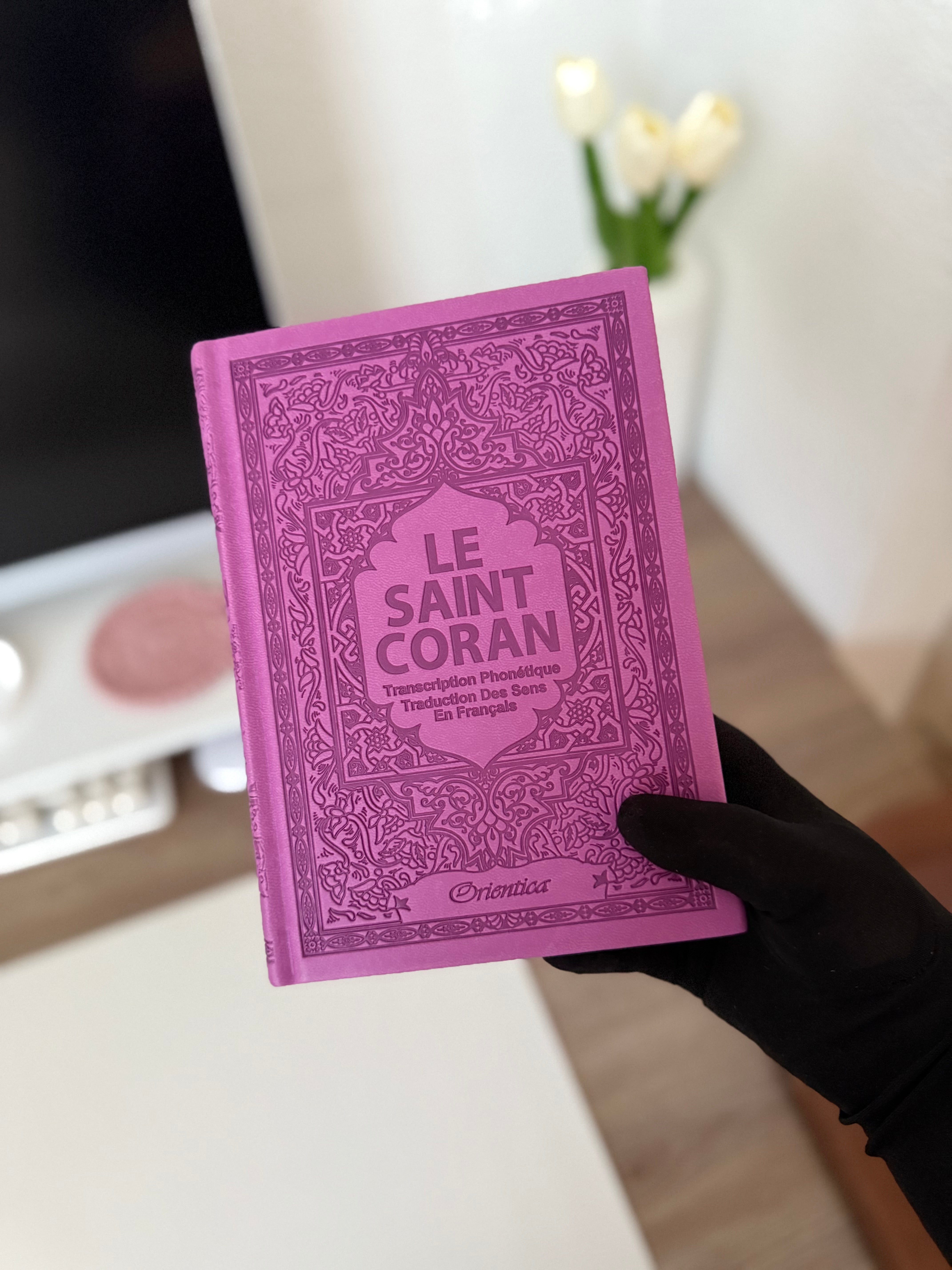 Le Saint Coran - Français - arabe - Transcription (phonétique) - Edition de luxe (Couverture en cuir mauve-violet)