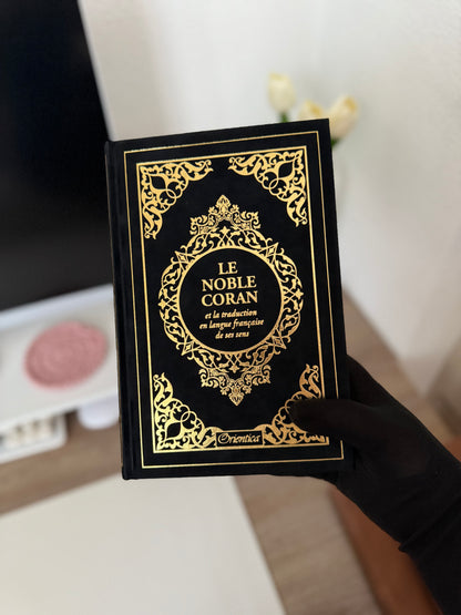 Le Noble Coran et la traduction en langue française de ses sens (bilingue français/arabe) - Edition de luxe couverture cartonnée en daim couleur Noir dorée