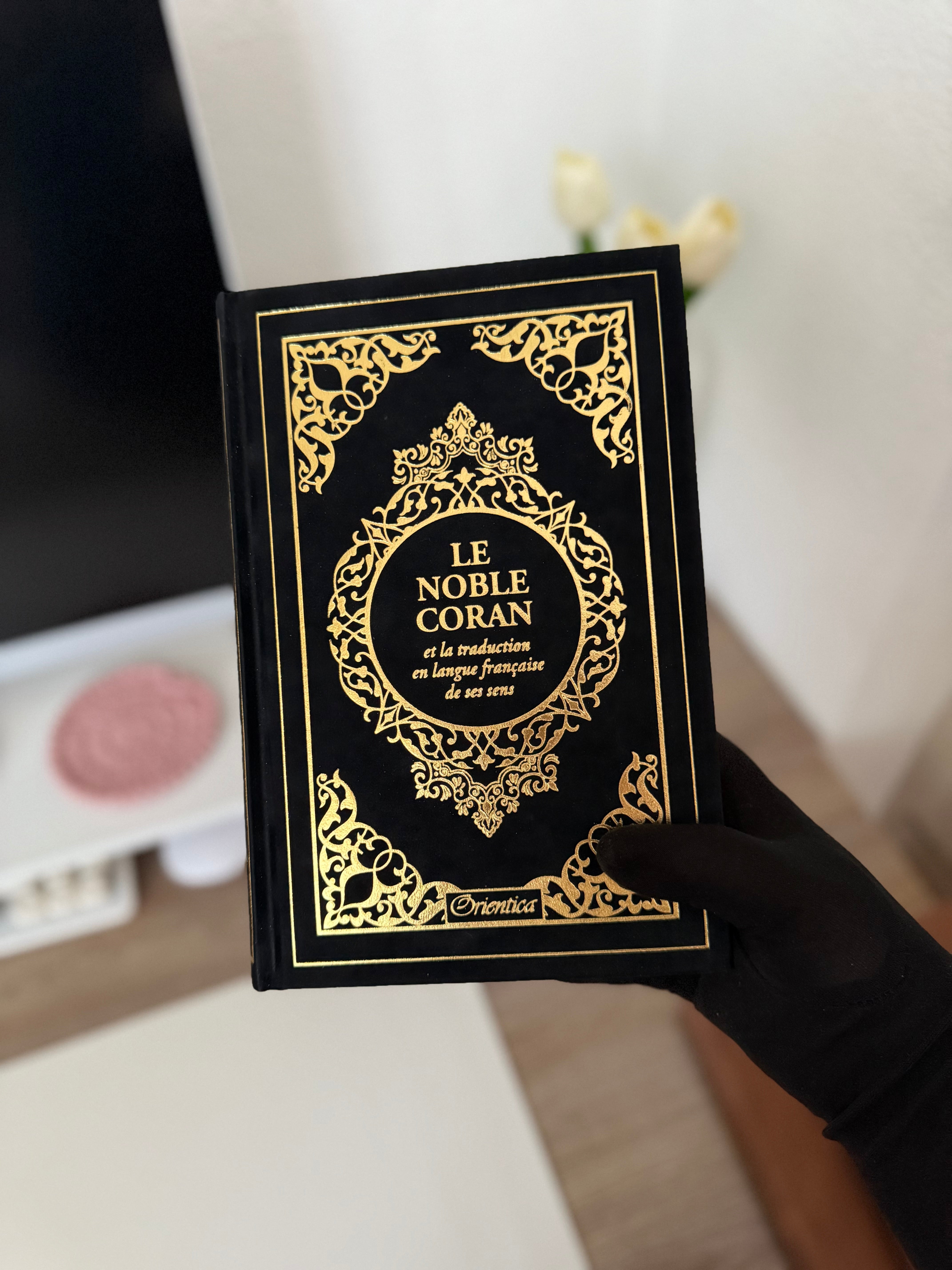 Le Noble Coran et la traduction en langue française de ses sens (bilingue français/arabe) - Edition de luxe couverture cartonnée en daim couleur Noir dorée
