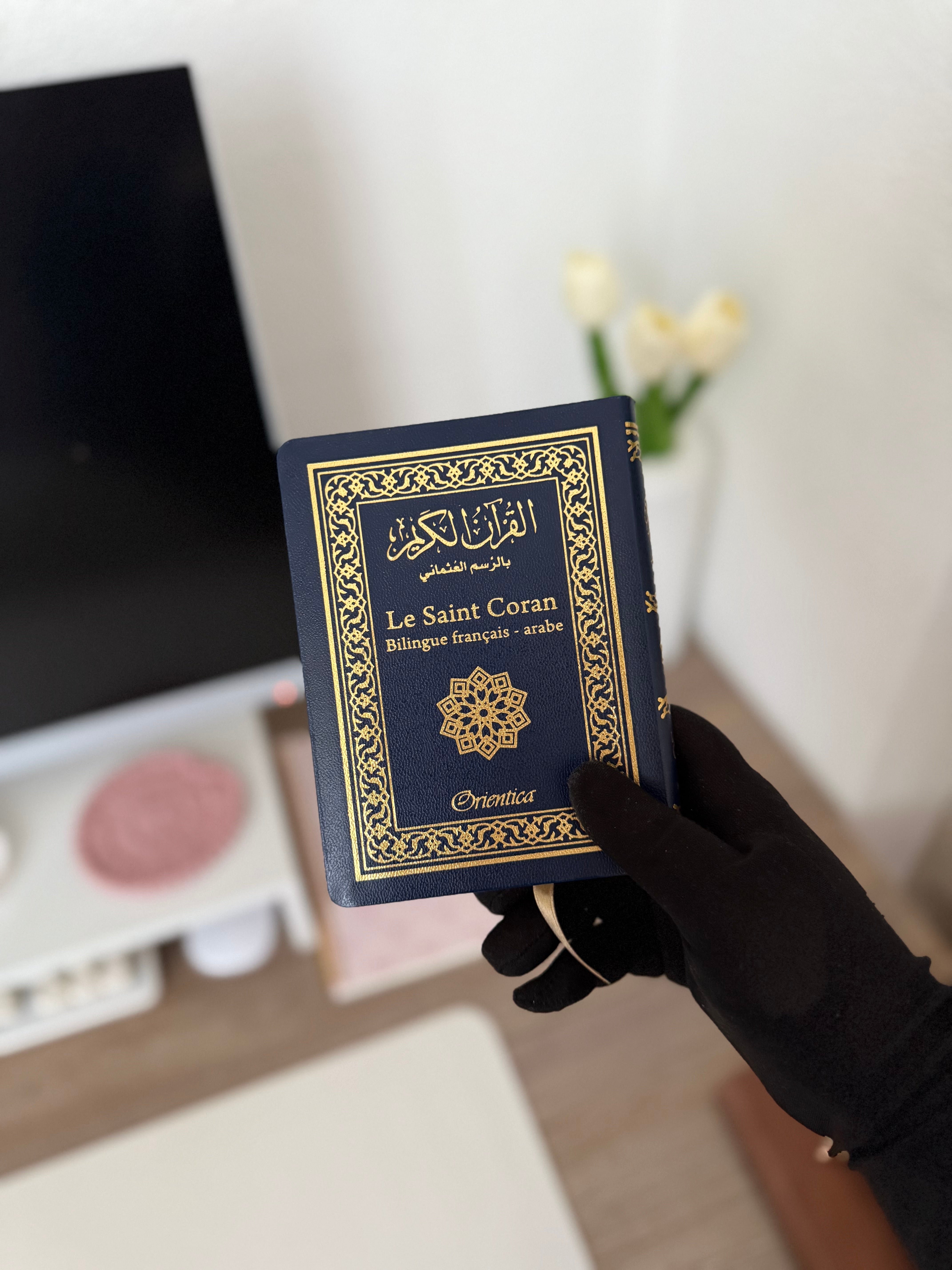Le Saint Coran Bilingue français/arabe de poche - Couverture simili-cuir flexible couleur Bleu marine