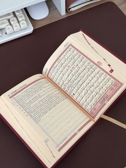 Le Noble Coran et la traduction en langue française de ses sens (bilingue arabe/français) avec index des sourates - Couleur Bordeaux doré