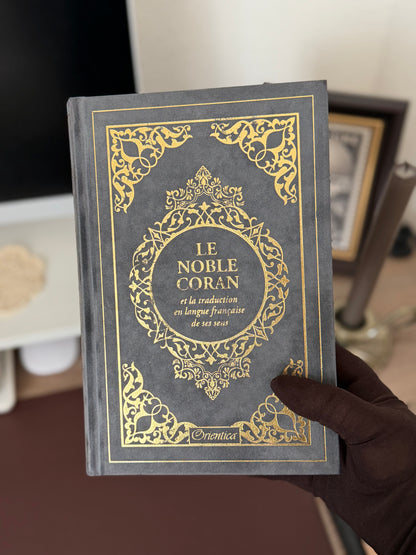 Le Noble Coran et la traduction en langue française de ses sens (bilingue français/arabe) - Edition de luxe couverture cartonnée en daim couleur Gris Anthracite doré