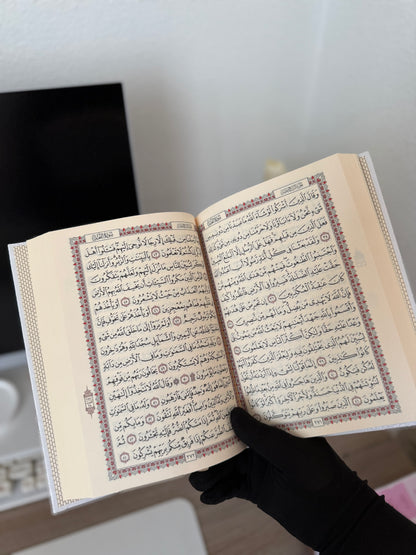 Coran spécial mosquée - Lecture Hafs - Couverture blanche dorée rigide - 14 x 20 cm - tajlid