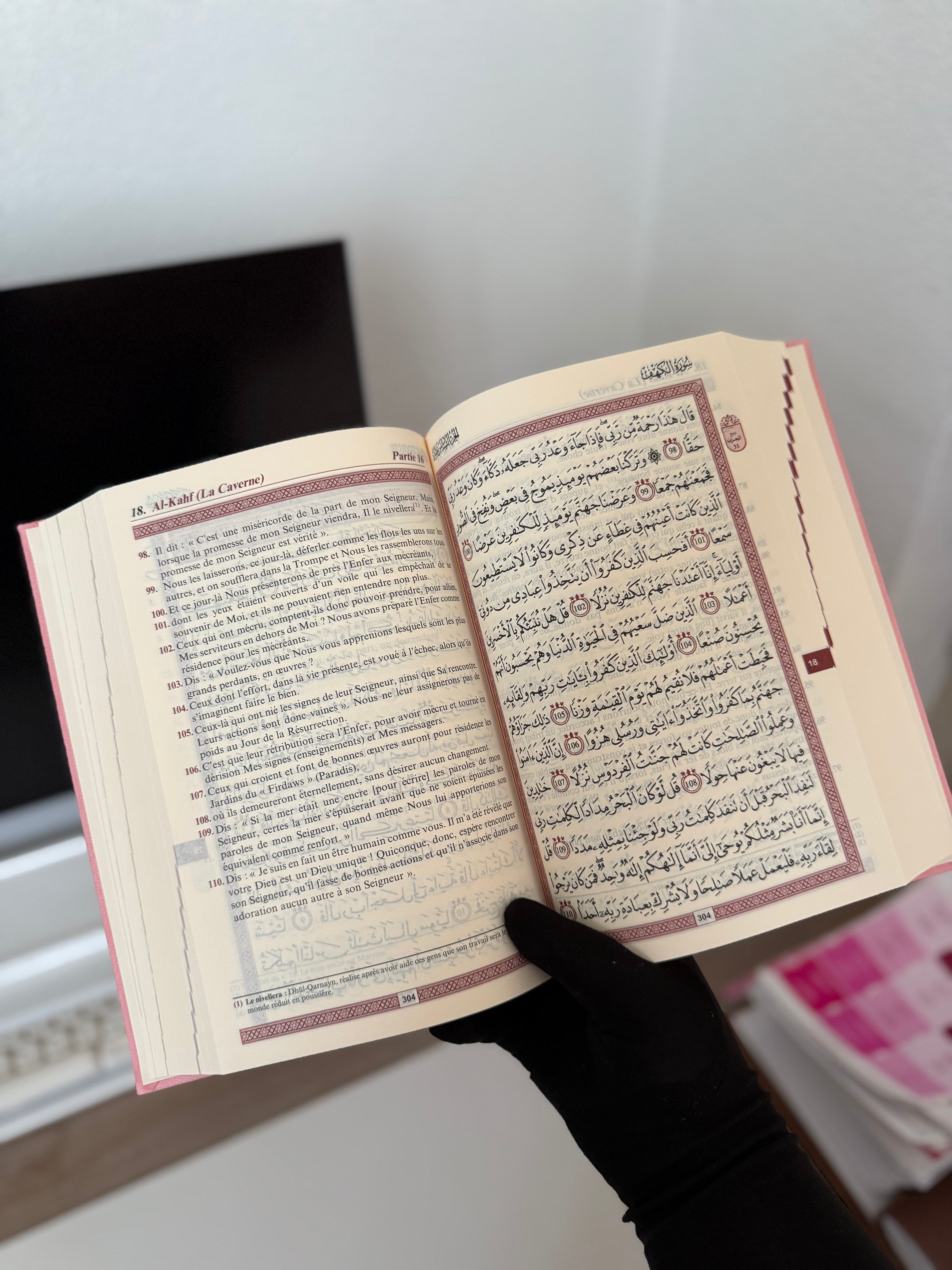 The Holy Quran - Phonetic Transcription and Translation of the Meanings into French - Deluxe Edition (Bordeaux Gold Leather Cover)