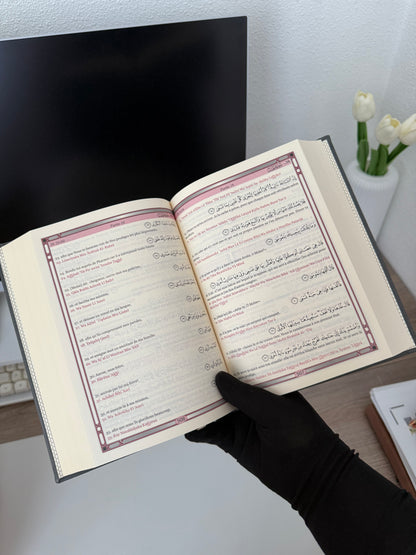 Le Saint Coran - Transcription phonétique de l'arabe et Traduction des sens en français - Edition de luxe (Couverture cuir de couleur Grise dorée)