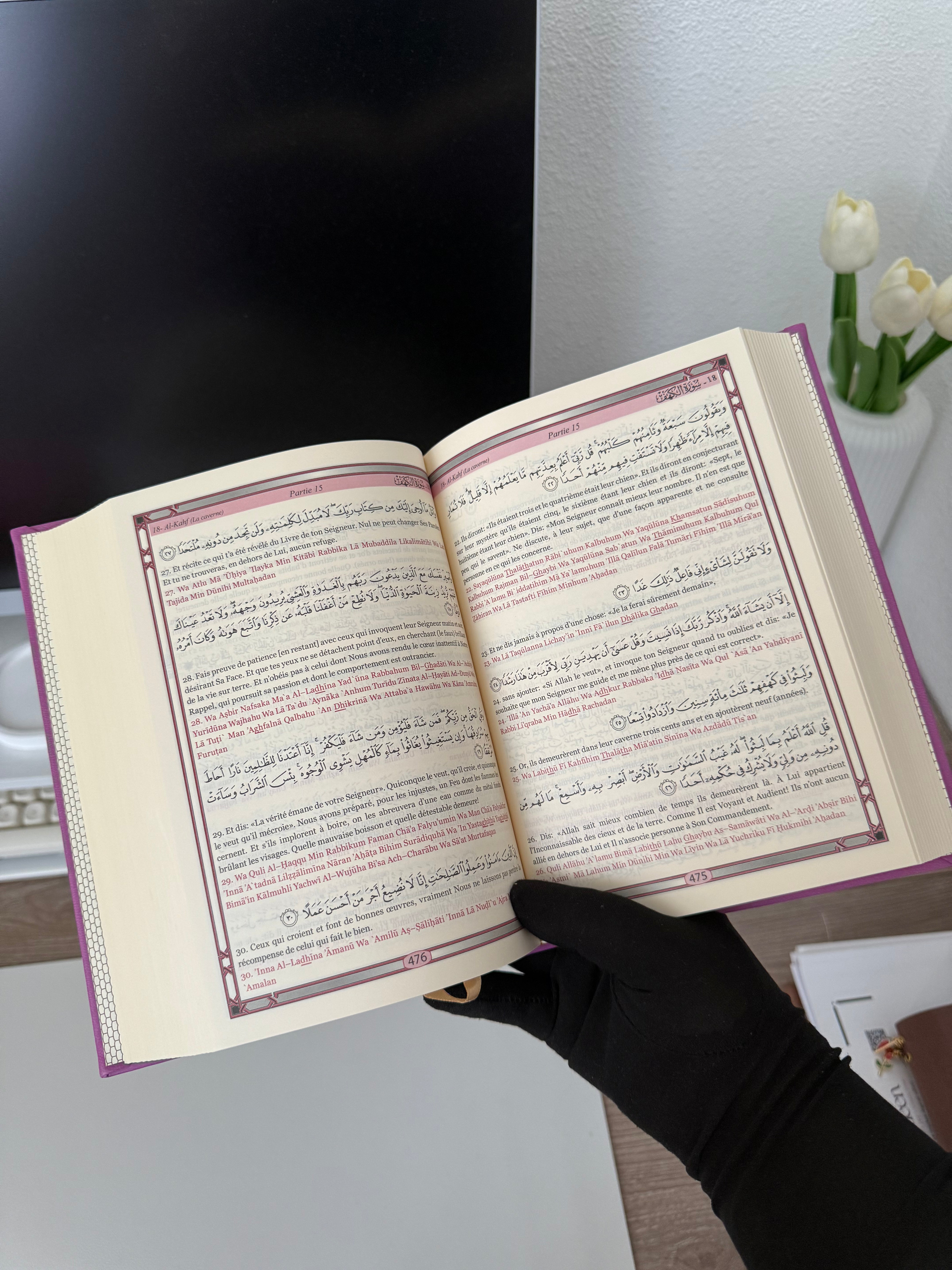 The Holy Quran - Phonetic Transcription (from Arabic) and Translation of the Meanings into French - Deluxe Edition - Rose Gold Leather Cover